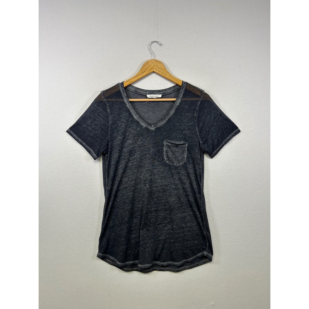 Grunge Workshop Republic Clothing Womens Sm Gray Burnout Mesh V-Neck Pocket‎ Tee